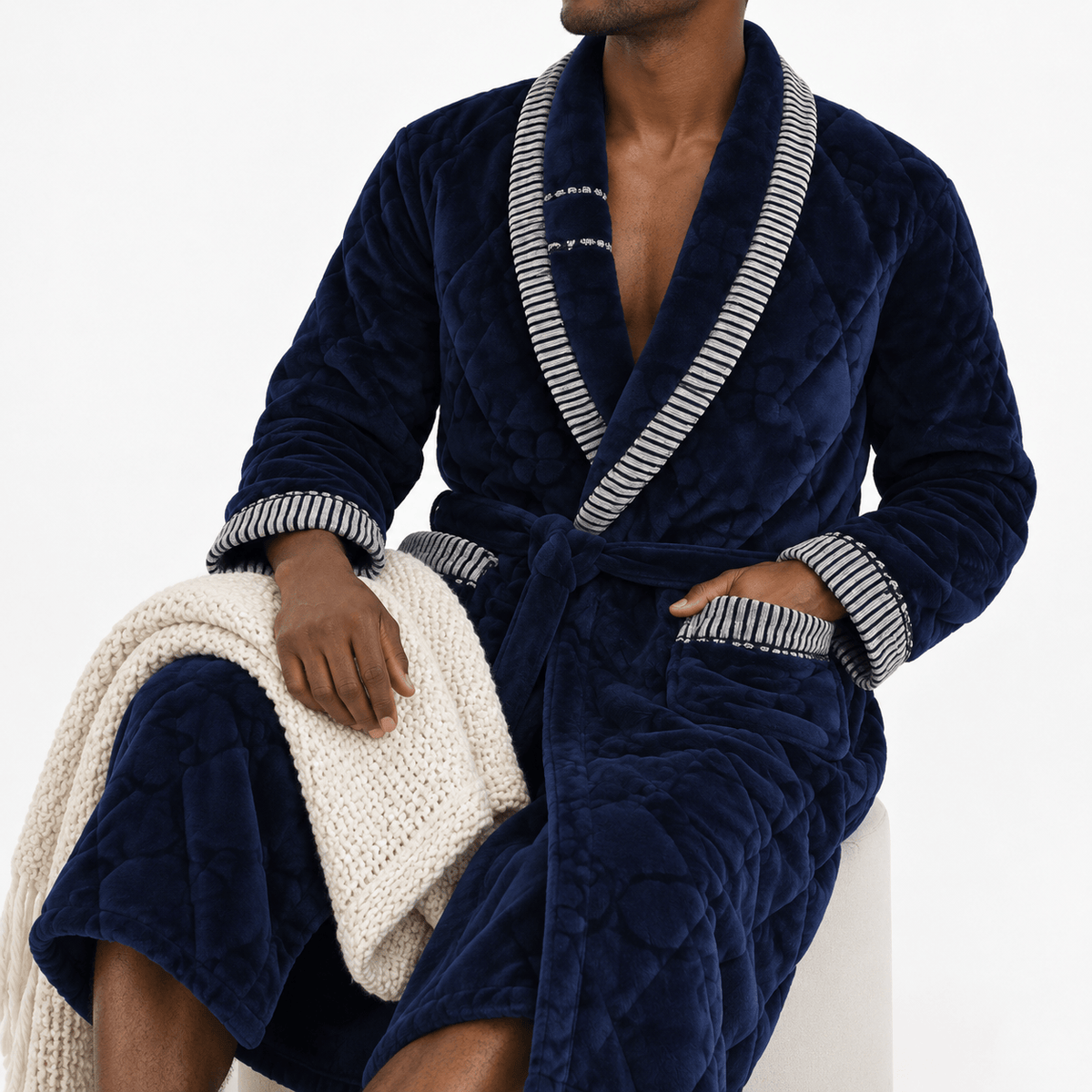 SNUG GILLY Dressing Gown Male Quilted Navy Blue