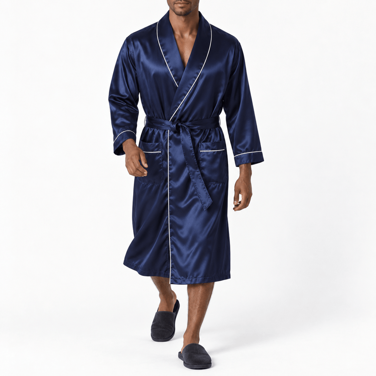 SNUG GILLY Mens Dressing Gown Long Length Satin Navy Blue