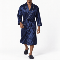SNUG GILLY Mens Dressing Gown Long Length Satin Navy Blue