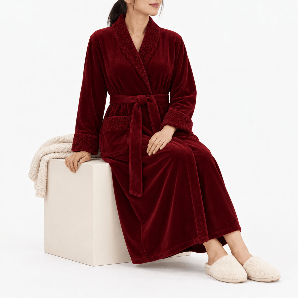 SNUG GILLY Dressing Gown For Women Fleece Burgundy