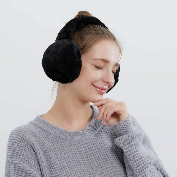 SNUG GILLY Black Faux Fur Earmuffs With Flexible Band | Francesca