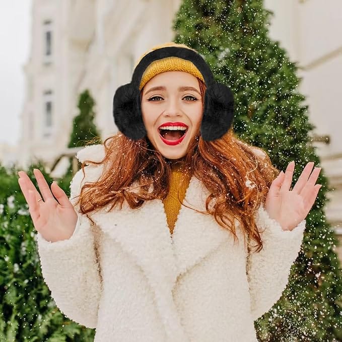 SNUG GILLY Black Faux Fur Earmuffs With Flexible Band | Francesca