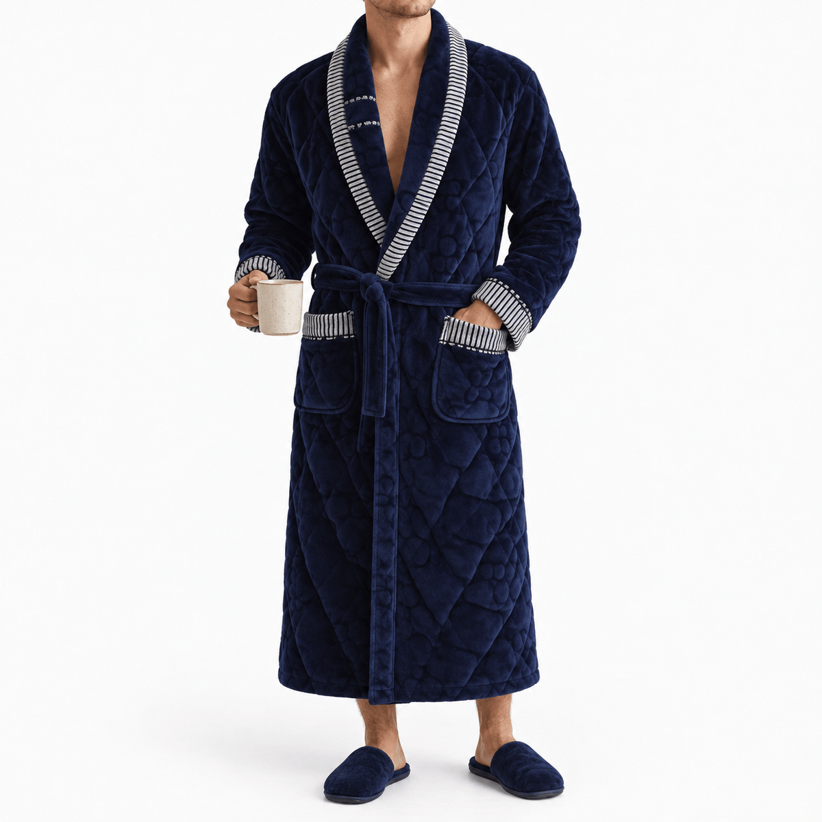 SNUG GILLY Dressing Gown Male Quilted Navy Blue