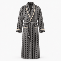 SNUG GILLY Long Black Dressing Gown Fleece Velvet Braided Pattern