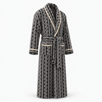 SNUG GILLY Long Black Dressing Gown Fleece Velvet Braided Pattern