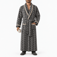 SNUG GILLY Long Black Dressing Gown Fleece Velvet Braided Pattern