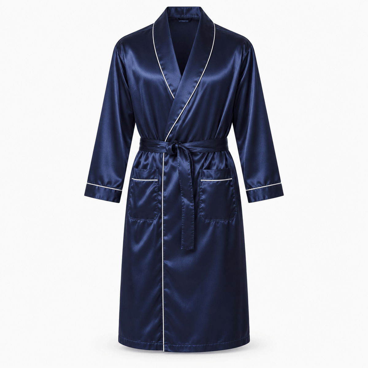SNUG GILLY Mens Dressing Gown Long Length Satin Navy Blue