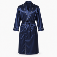 SNUG GILLY Mens Dressing Gown Long Length Satin Navy Blue