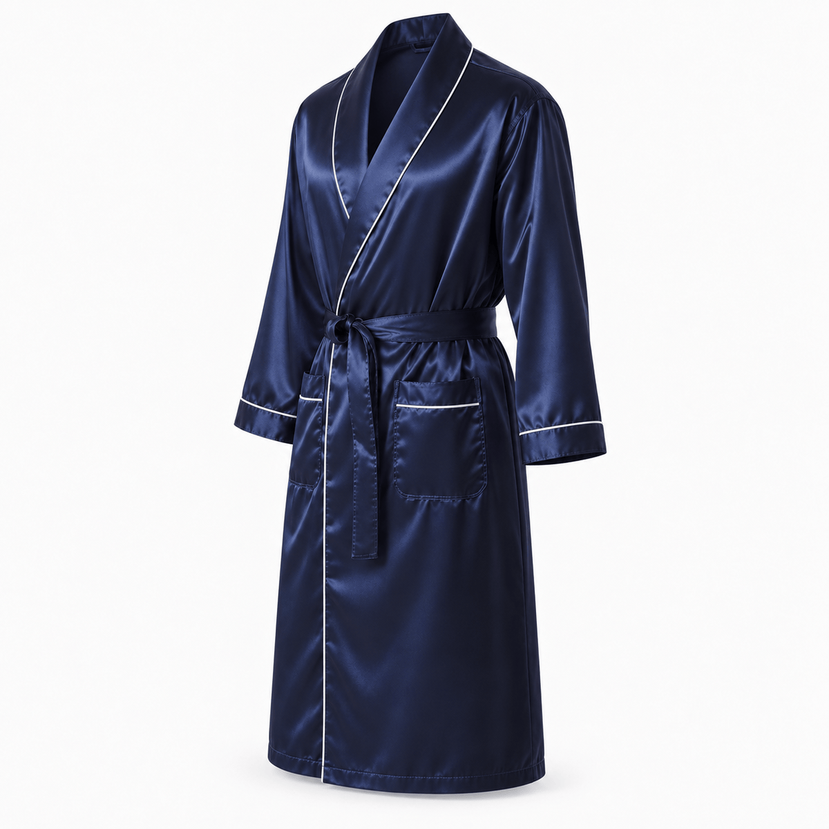 SNUG GILLY Mens Dressing Gown Long Length Satin Navy Blue