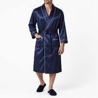 SNUG GILLY Mens Dressing Gown Long Length Satin Navy Blue