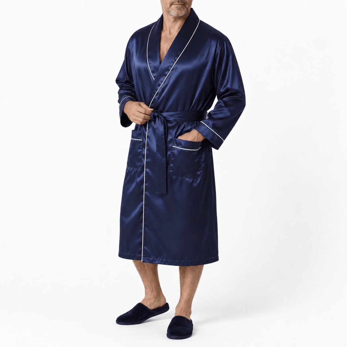 SNUG GILLY Mens Dressing Gown Long Length Satin Navy Blue