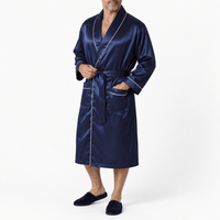 SNUG GILLY Mens Dressing Gown Long Length Satin Navy Blue