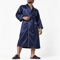 SNUG GILLY Mens Dressing Gown Long Length Satin Navy Blue
